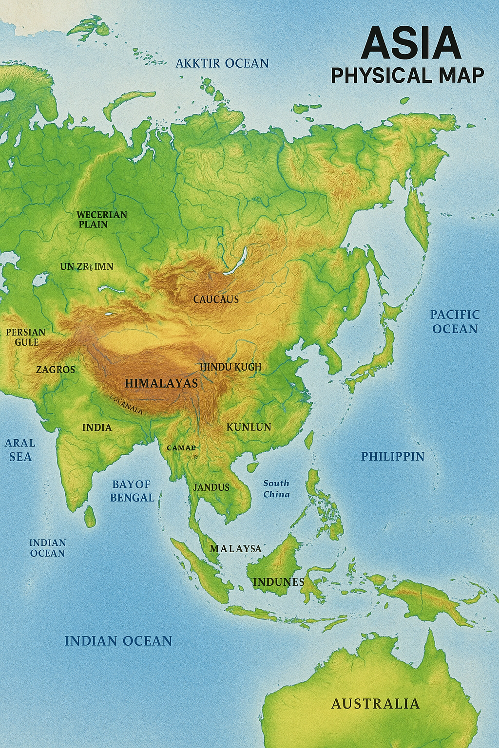 Asia Physical Map 