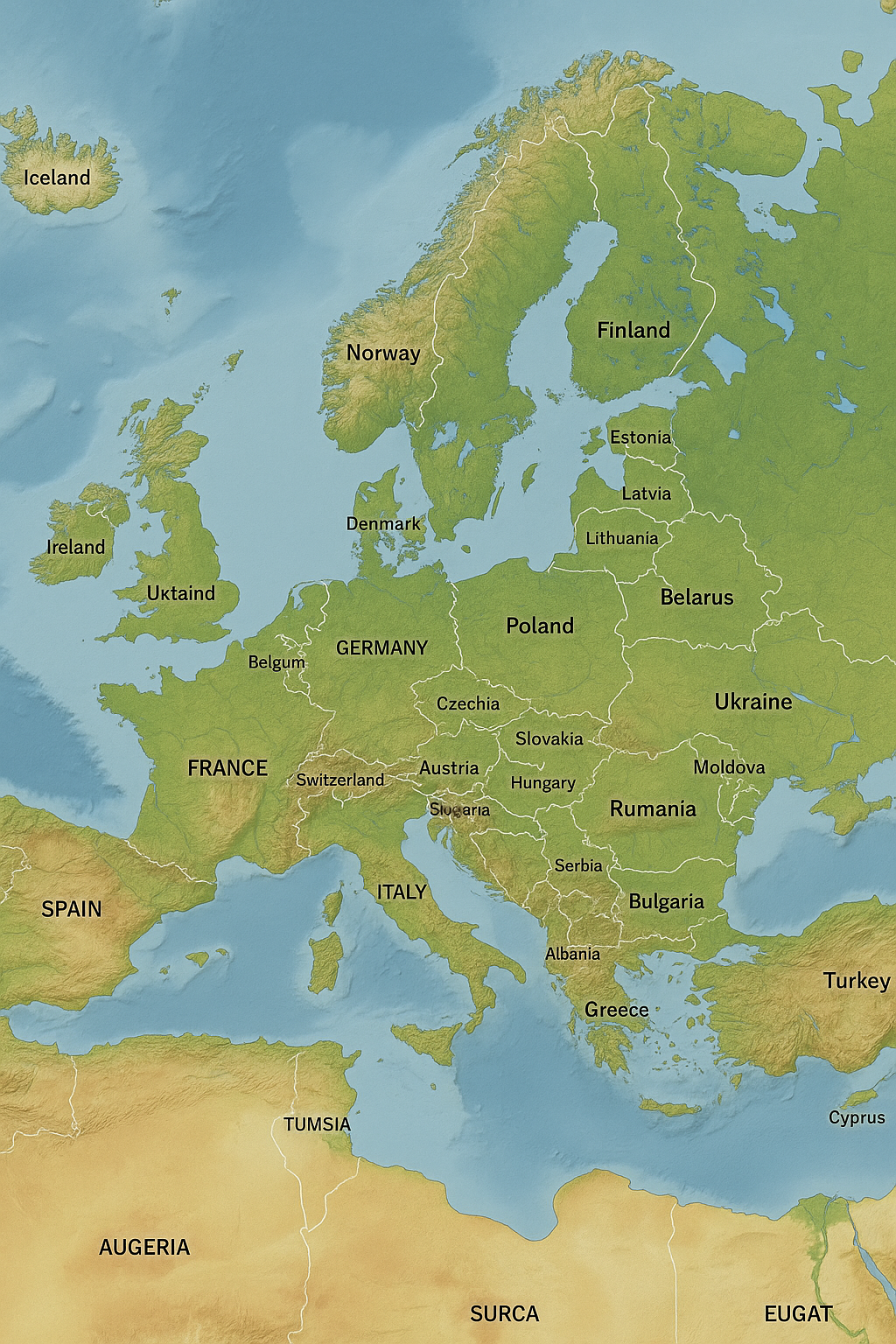 Physical Map of Europe