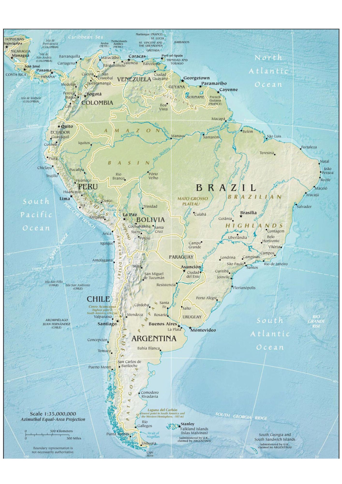 Physical Map Of South America