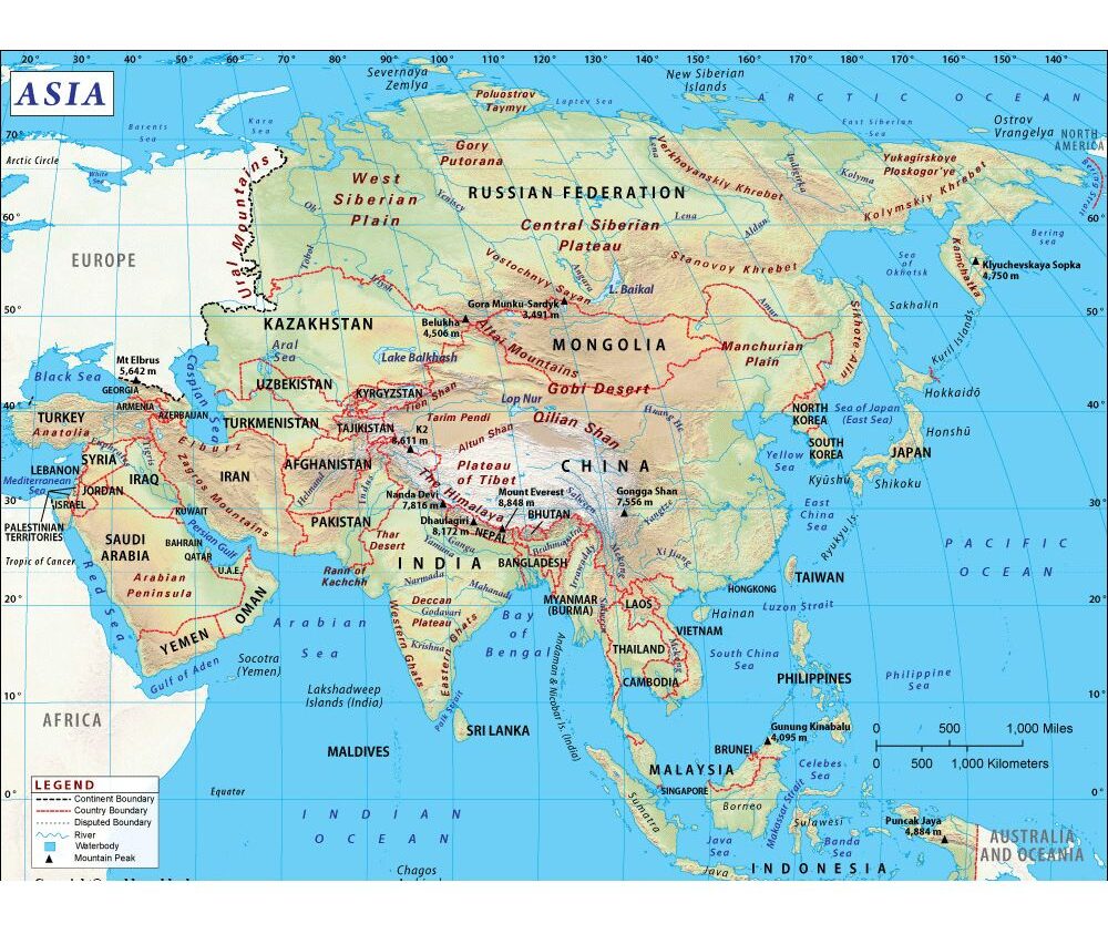 Labeled Map of Asia