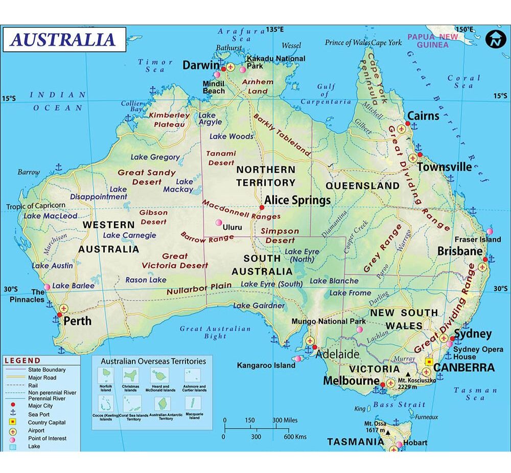 Labeled Map of Australia (Oceania) 