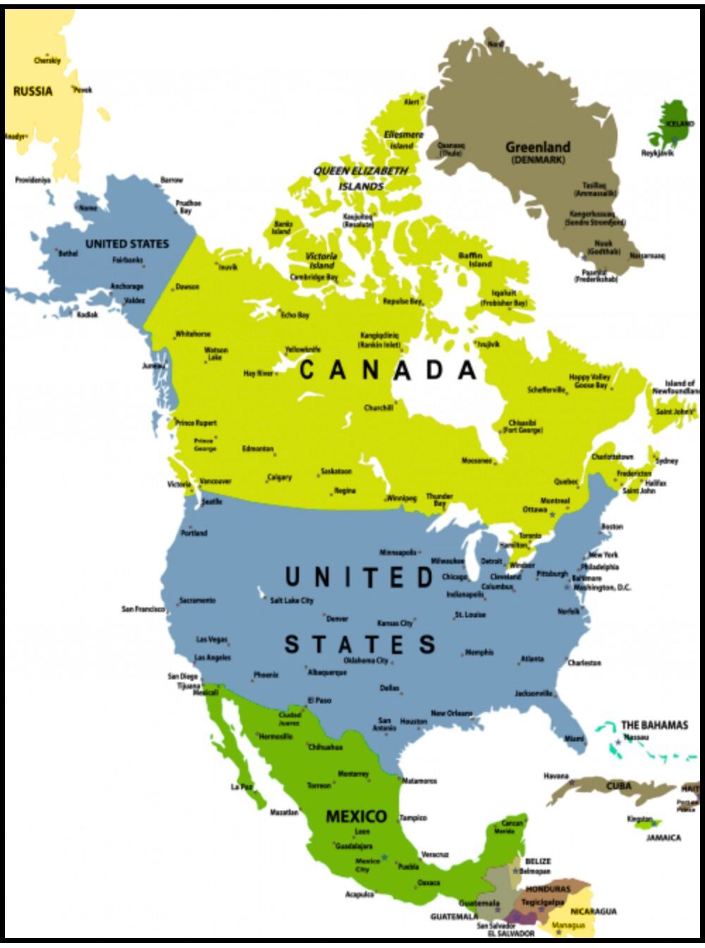 Labeled Map of North America