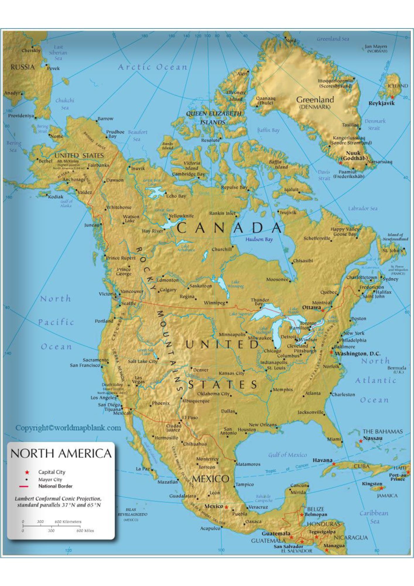 Labeled Map of North America