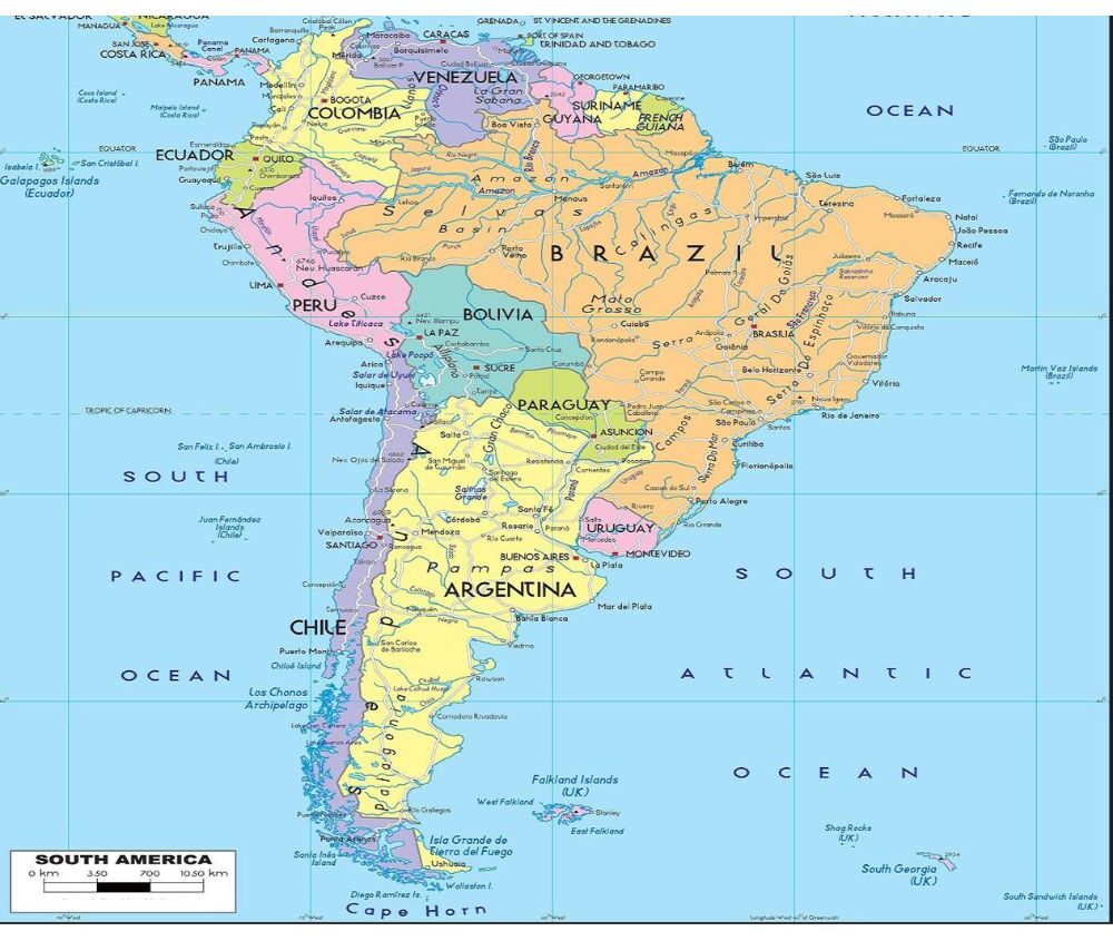 Labeled Map of South America