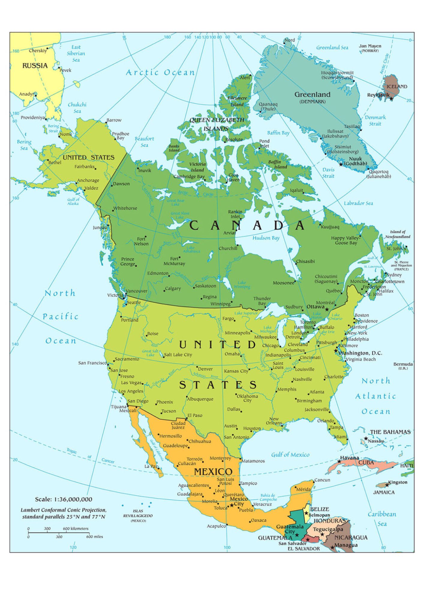 Labeled Map of North America