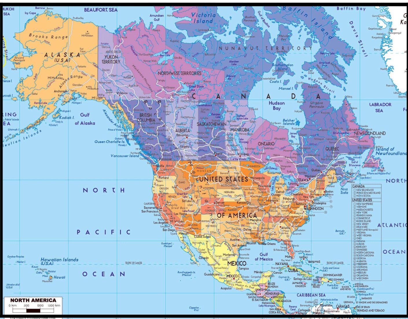 Labeled Map of North America