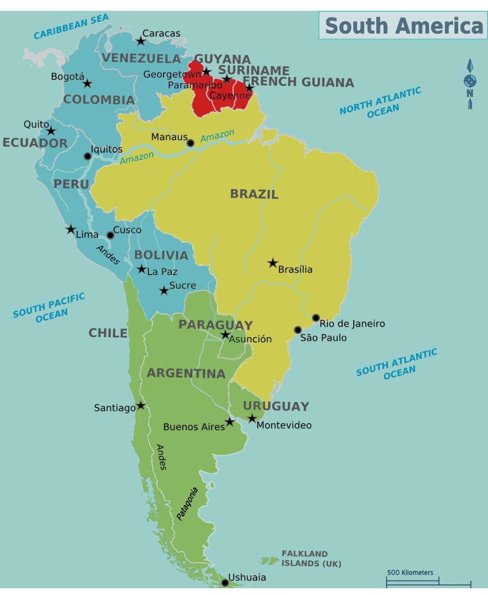 Labeled Map of South America