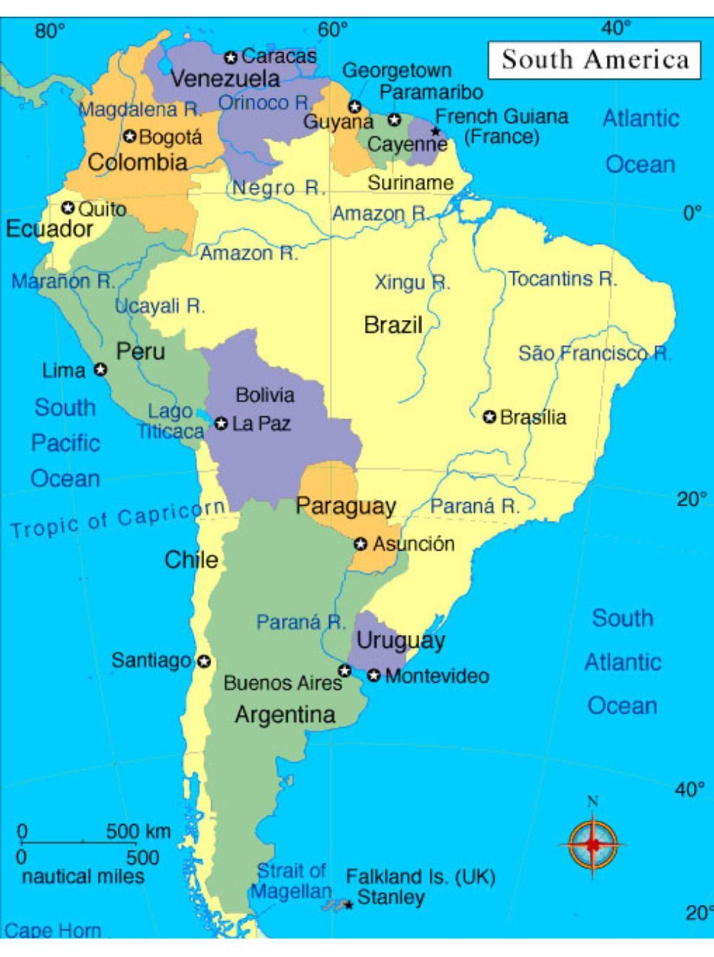Labeled Map of South America