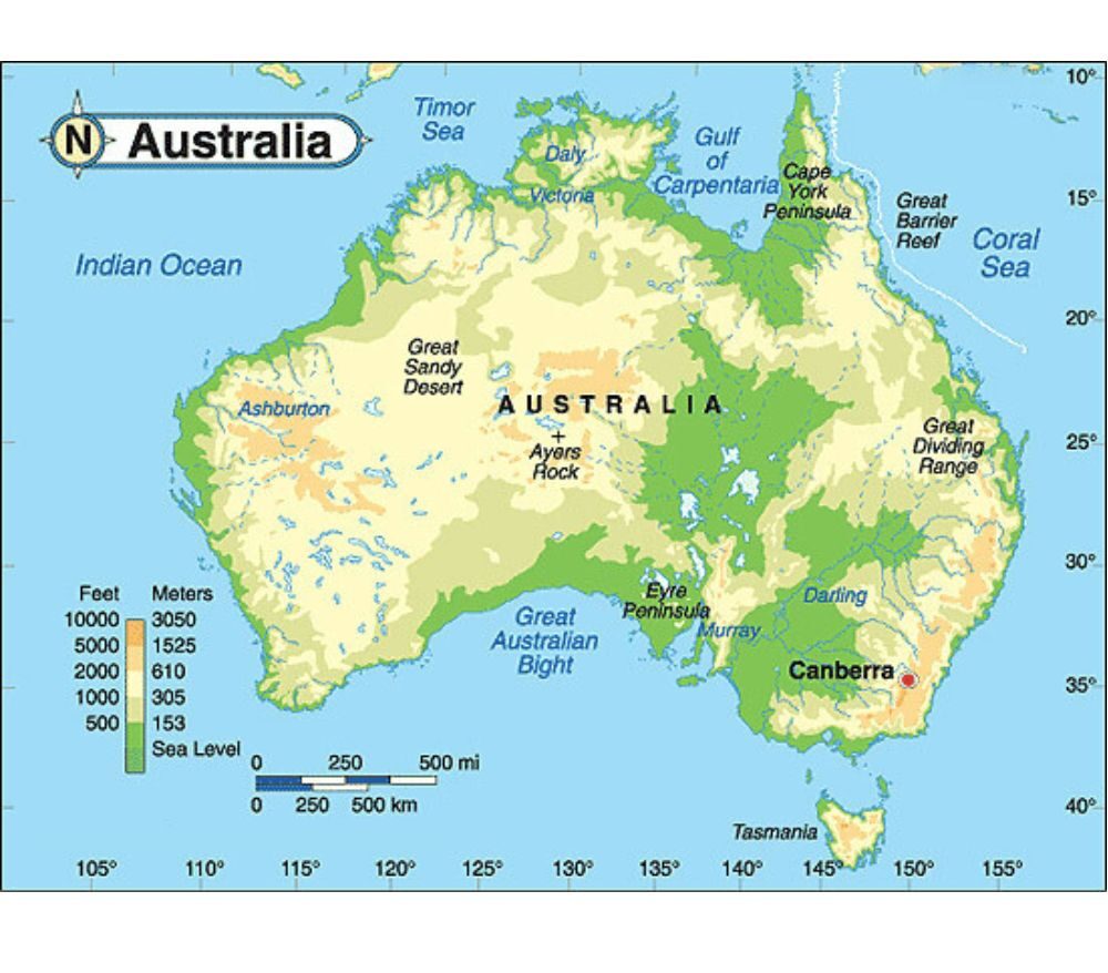Physical Map of Australia