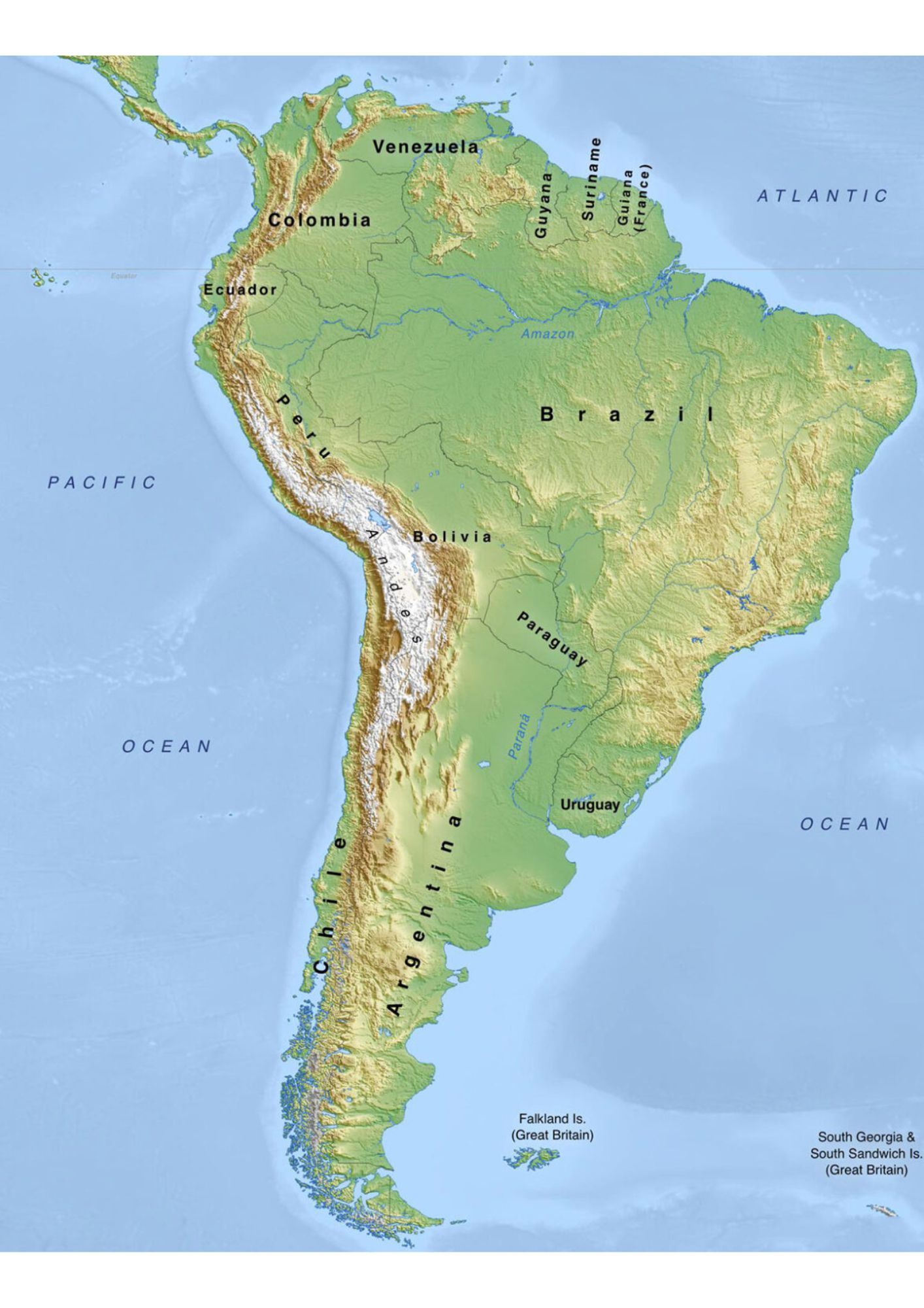 Physical Map Of South America