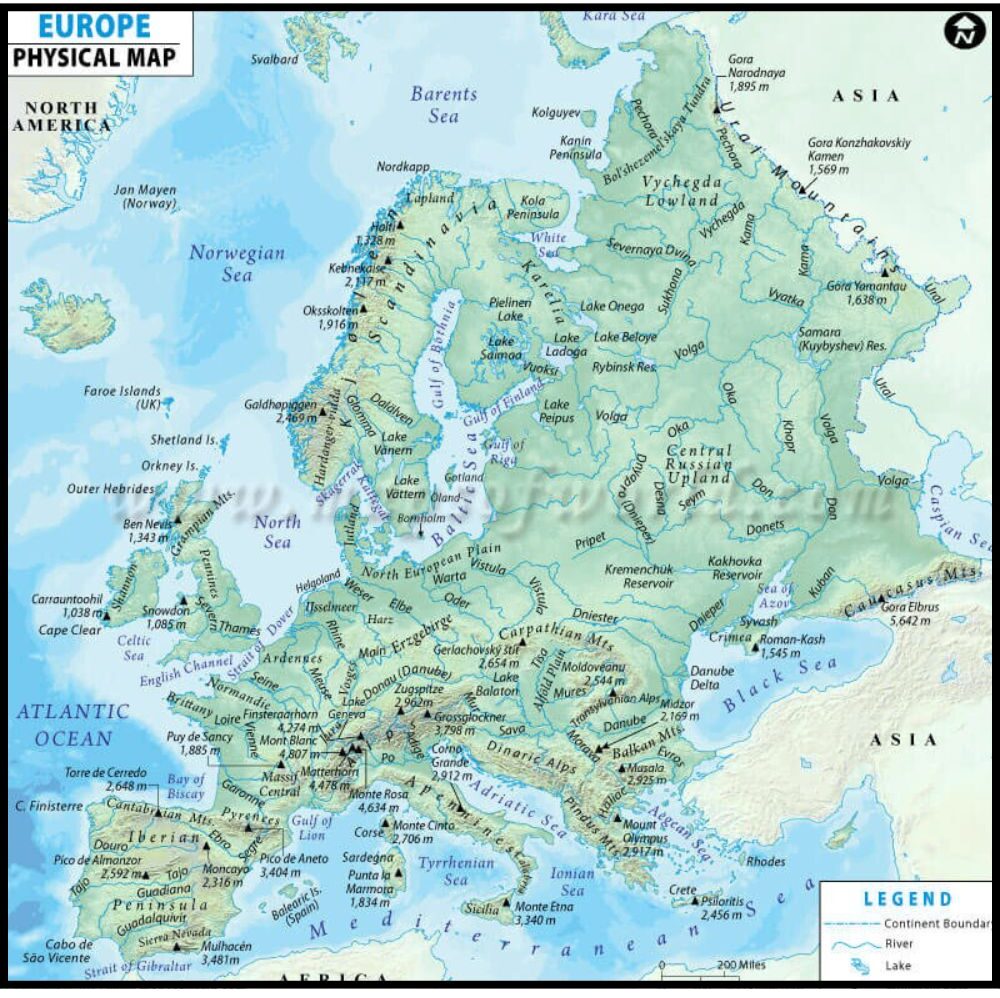 Physical Map of Europe