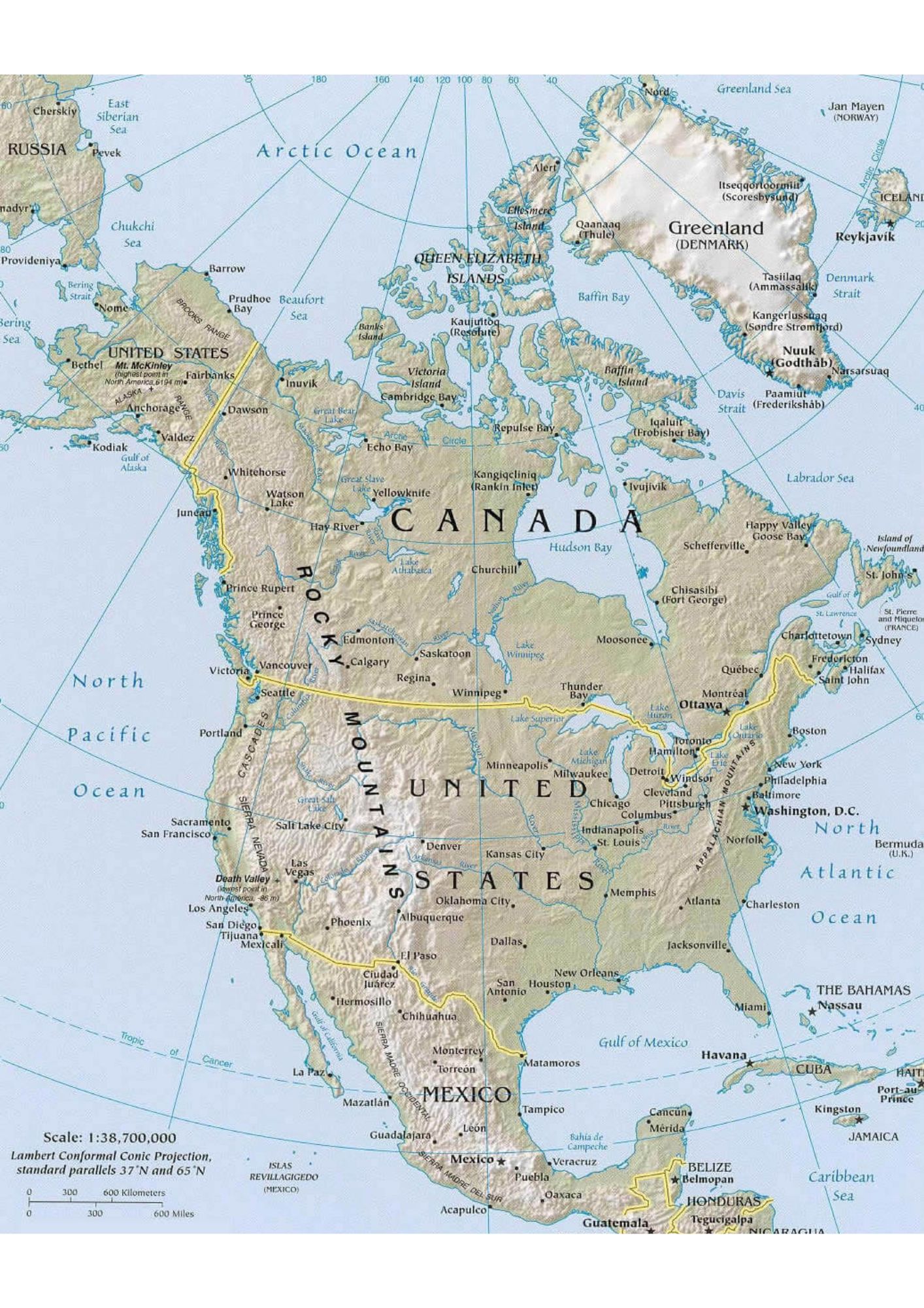 Labeled Map of North America