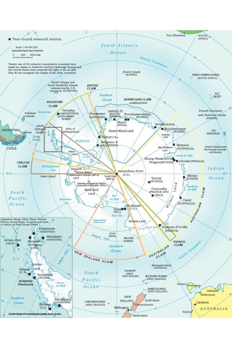 Political Map of Antarctica | Territorial Claims