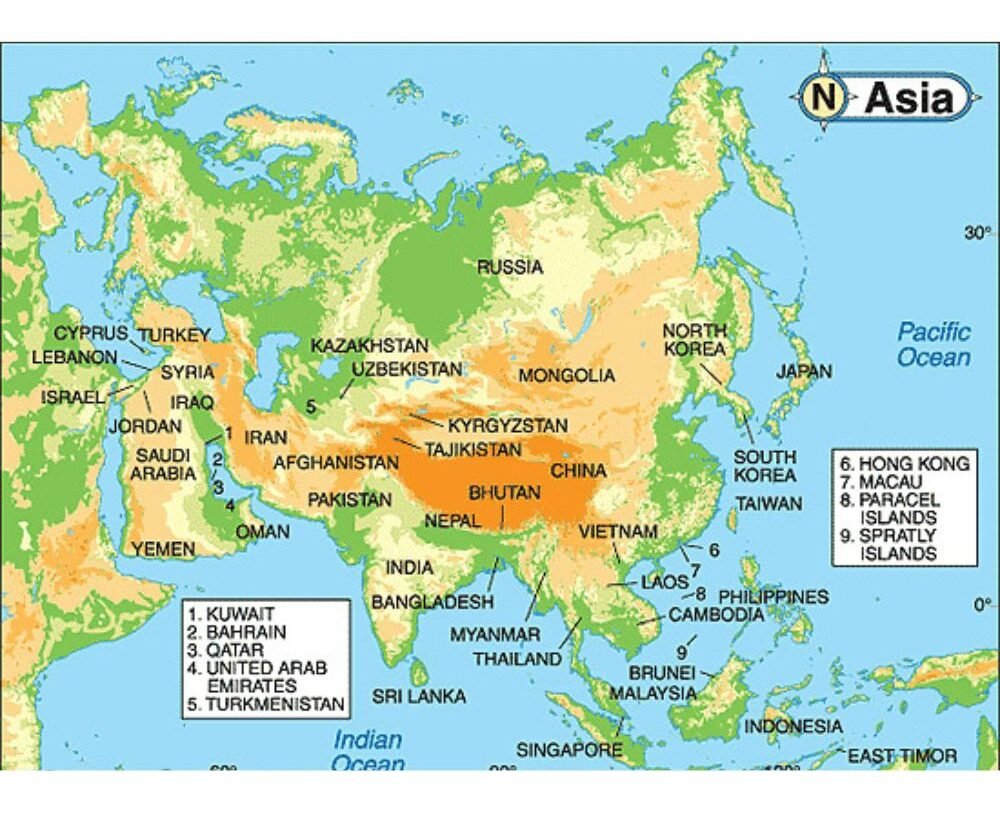 Asia Physical Map Mountains Rivers Landforms Asia Physical Map Mountains Rivers Landforms