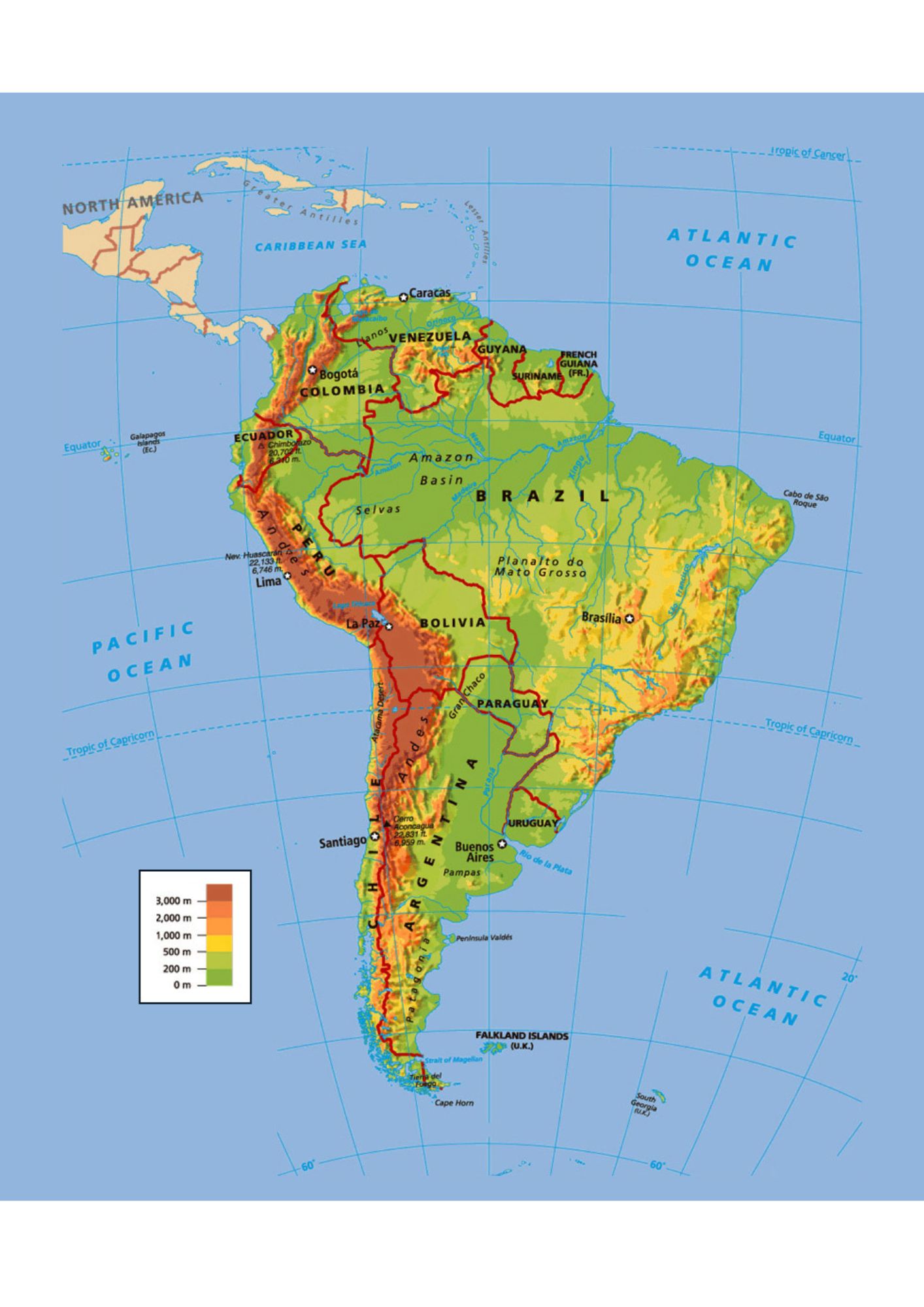 Physical Map Of South America